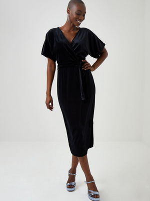 Black Velvet Wrap Midi Dress | Women ...